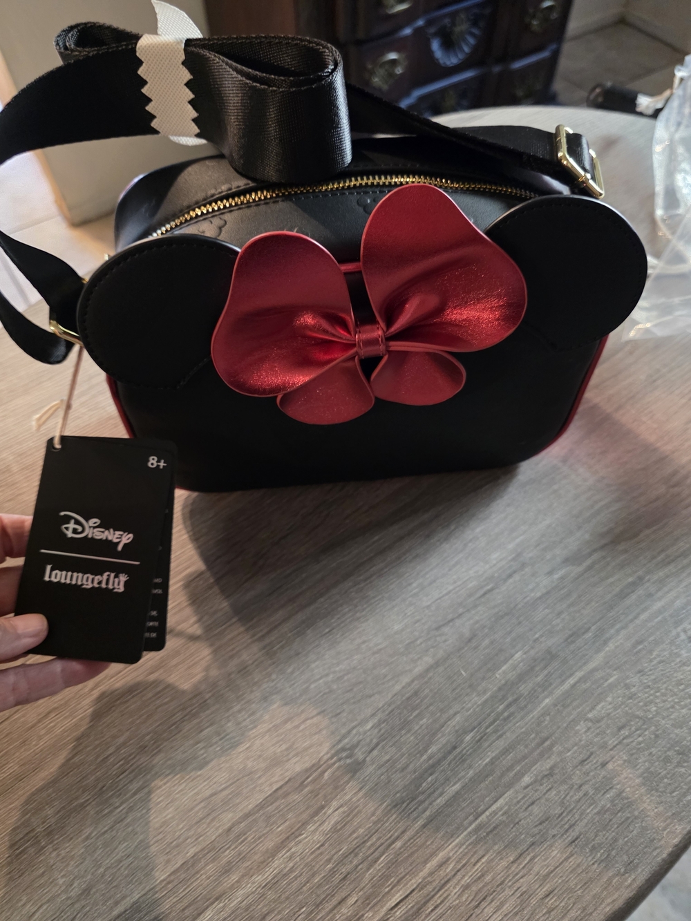 Loungefly Disney Minnie Mouse Black Crossbody Bag with Red Bow